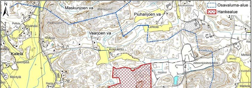 Kuva 5-9 Hankealue sijaitseee Vaarjoen valuma-alueella Toiminnassa olevalla