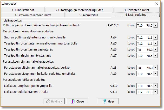 Raudoitteet A st3 A st11 vastaavat tyyppiraudoitteita kenkä- ja pulttiohjeissa. Kuva 13. Pilariliitoksen eri rakenneosien lisäraudoitteiden oletustankokoko 8.