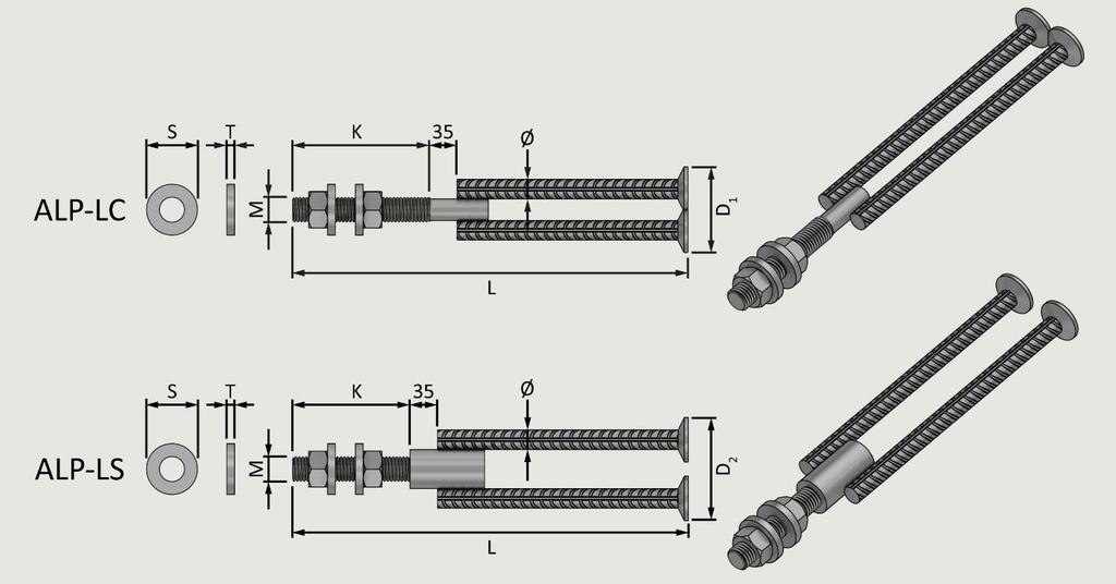 7 2.6 ALP-LC Peruspultit ALP-LC peruspulttia käytetään pilarin liittämiseen perustukseen normaali- ja leikkausvoimaa sekä taivutusmomenttia siirtävissä liitoksissa.