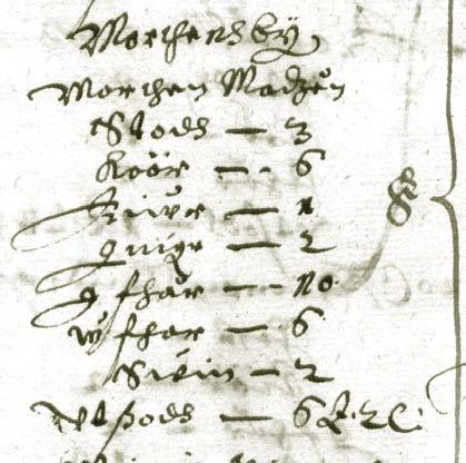 Kuva 8. Vuoden 1637 karja- ja kylvöluettelossa (KA 7894) on listattu Lillaksen karja ja vuotuinen kylvö. Kansallisarkisto.