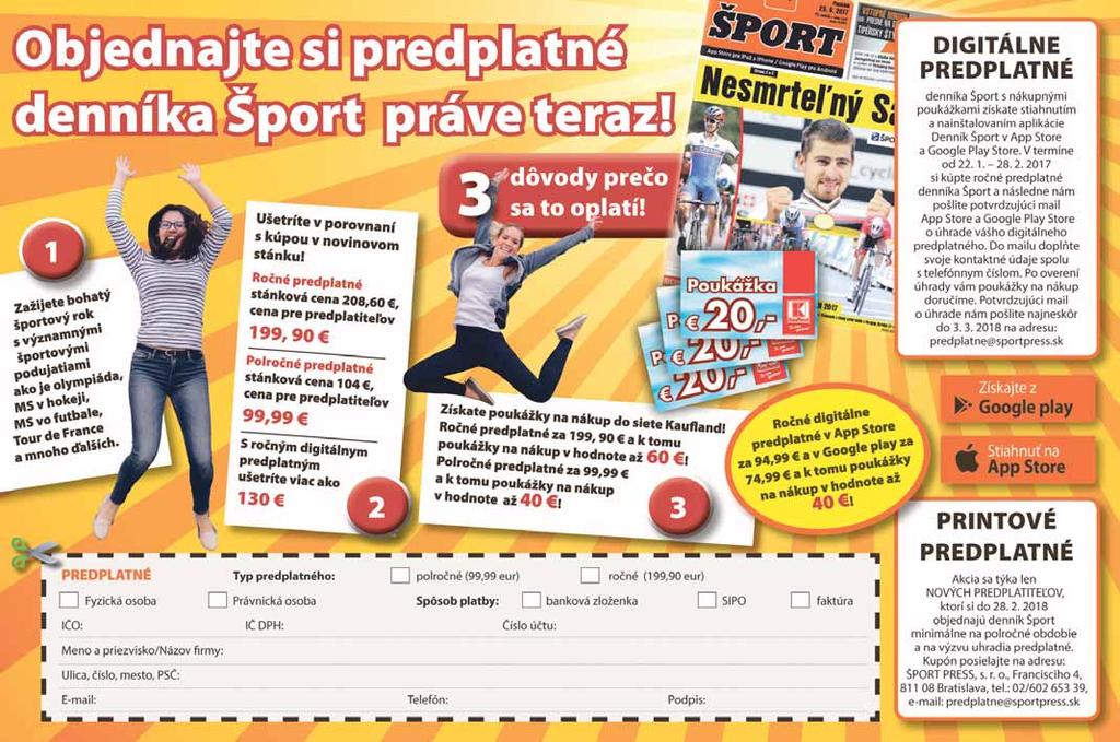 10 OLYMPIZMUS, PREDPLATNÉ pondelok 19. 2. 2018 XXIII. ZIMNÉ OLYMPIJSKÉ HRY PJONGČANG 9. 25.
