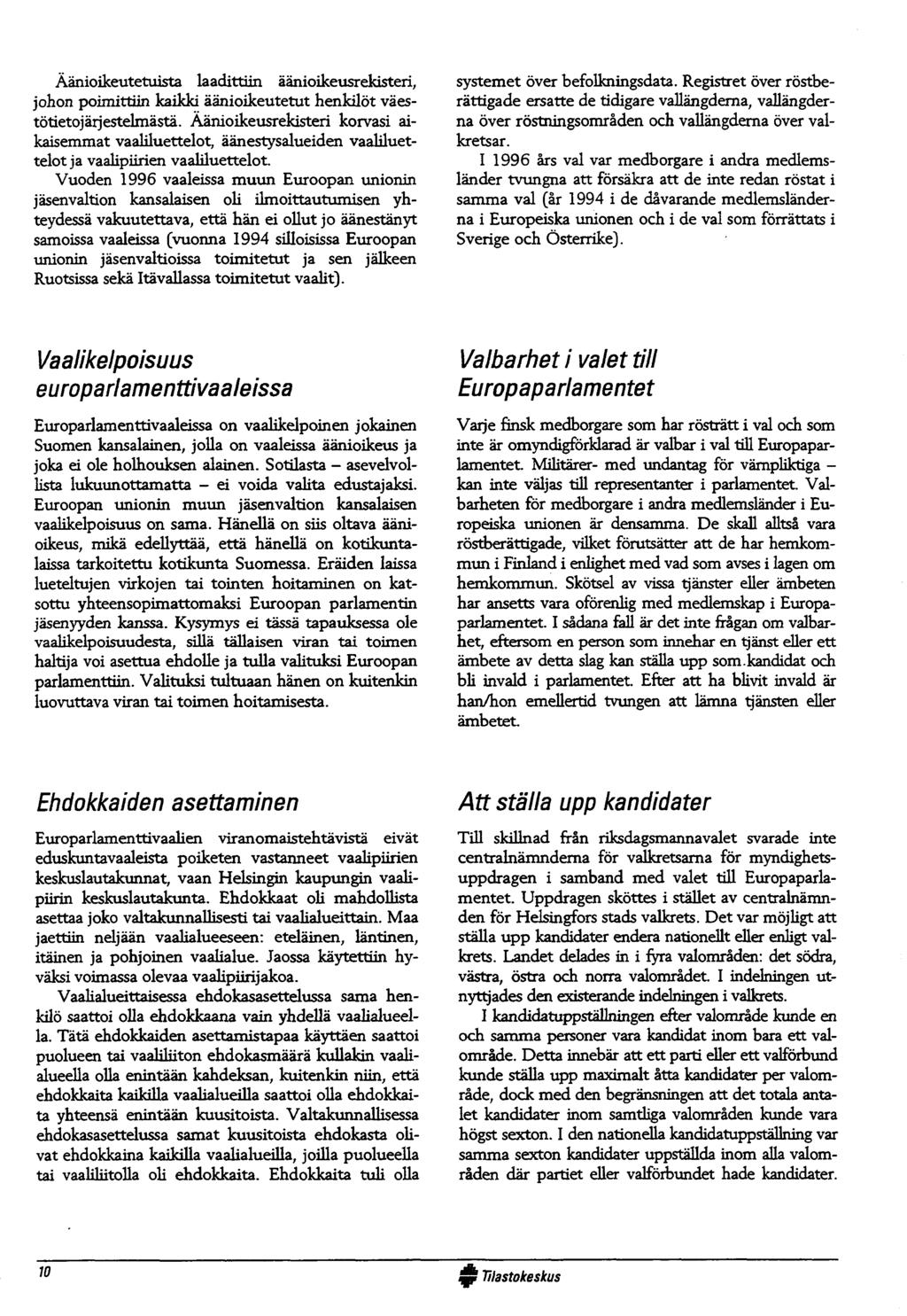 Äänioikeutetuista laad ittiin äänioikeusrekisteri, johon poim ittiin kaikki äänioikeutetut henkilöt väestötietojärjestelm ästä.