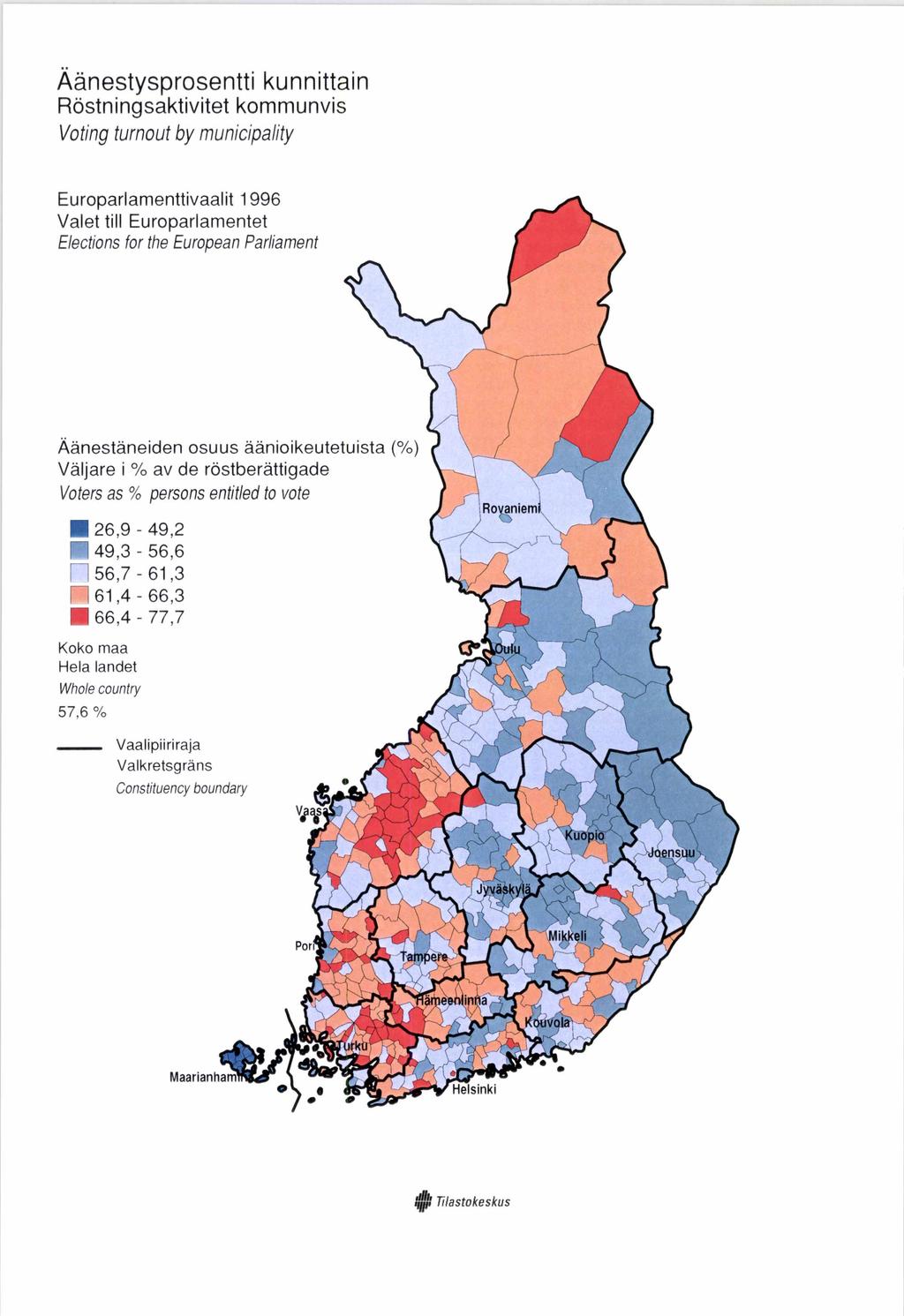 Äänestysprosentti kunnittain R