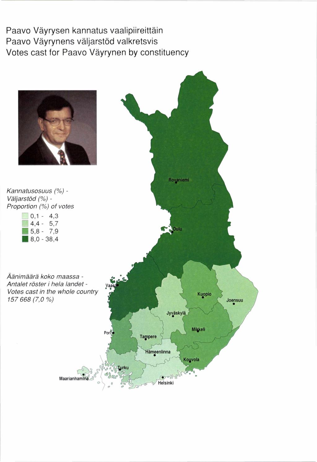 Paavo Väyrysen kannatus vaalipiireittäin Paavo Väyrynens