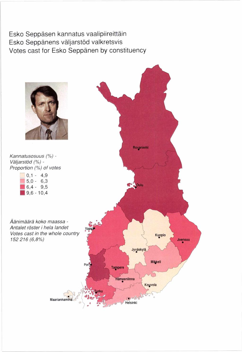 Esko Seppäsen kannatus vaalipiireittäin Esko Seppänens
