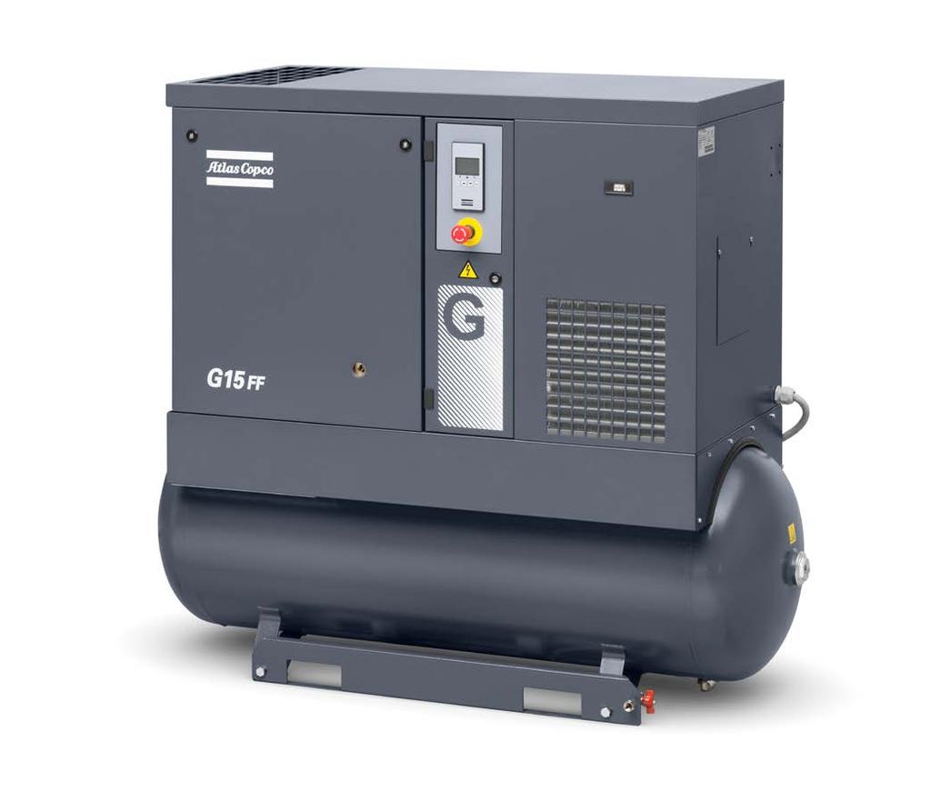 Atlas Copcon paineilmatuotteet G-sarjan ruuvikompressorit Helppo asentaa Tehokas Atlas Copco -ruuvielementti BASE-ohjain, joka mahdollistaa valvonnan Kuiva paineilmasäiliö G 7 EL G 11 EL G 15 L