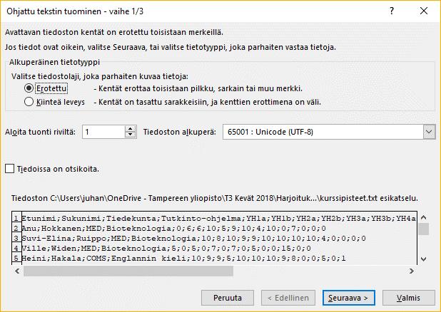 Jotta skandimerkit tulisi tulkittua oikein, paras valinta on yleensä universaali merkistö (UTF-8): katso esikatseluruudussa ääkkösiä näyttävätkö ne oikein?