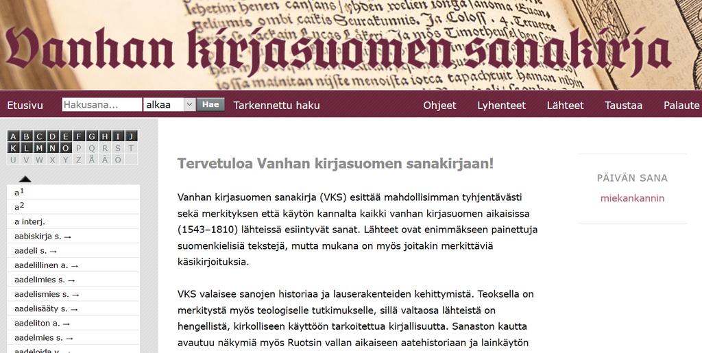 Vanhan kirjasuomen sanakirjasta