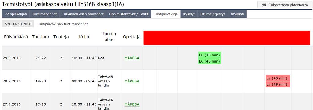 Opiskelijakohtaiset tuntimerkinnät Jos opiskelijalle halutaan merkitä yksittäisiä tuntimerkintöjä (esim.