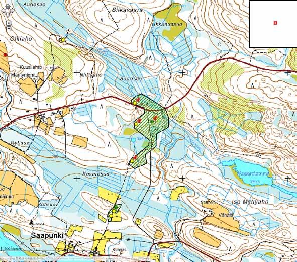 58 41. Kuusamo: Saarisuo 1000019903 Kokonaisuuteen kuuluu viisi teräsbetonista asekorsua, maahan kaivettuja taisteluhautoja tulisasemineen ja panssarivaunun kivieste.