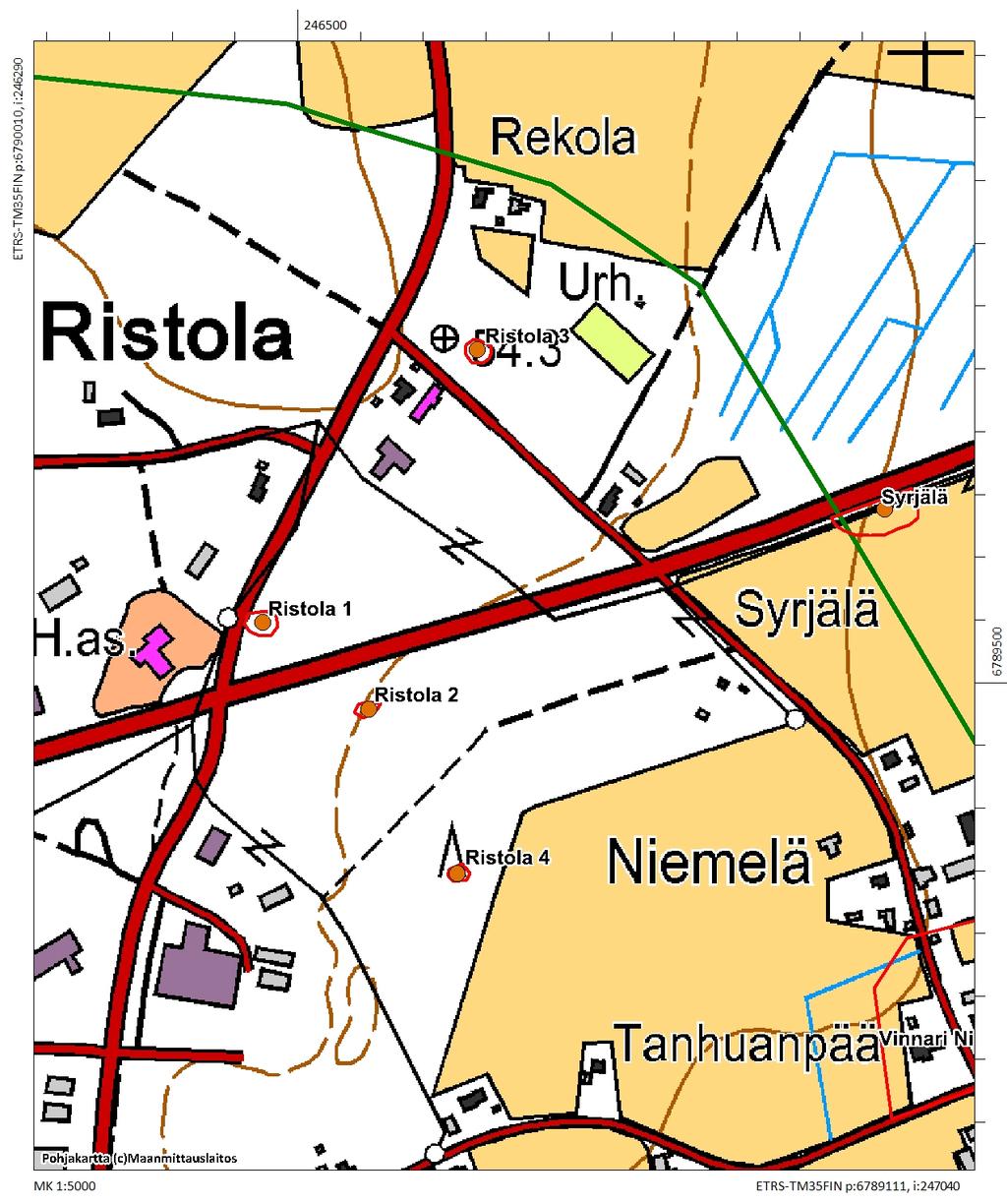 Kohteiden Ristola 1-4 sijainti ja