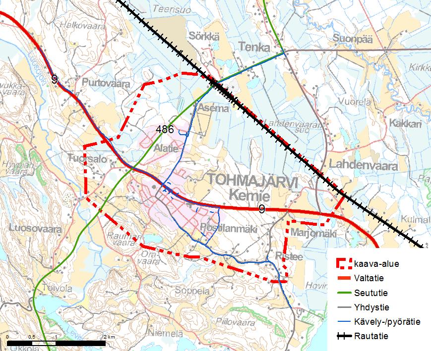 19.3.2018 21 (43) 4.9 Liikenne Kuva 4.7. Kaava-alueen liikenneverkosto. Kaava-alueen poikki kulkee nykyinen valtatie 9. Valtatien 9 pohjoispuolella sijaitsee Karjalan radasta erkaneva Niiralan rata.