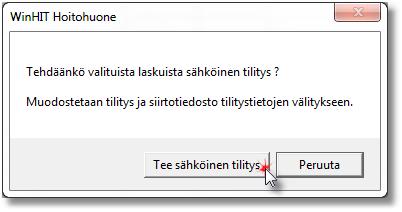 Paina Sähköinen tilitys -painiketta ja hyväksy tilityksen teko painamalla Tee sähköinen tilitys. Ohjelma tekee laskuista Kelan ohjeiden mukaisen sähköisen siirtotiedoston. 3.