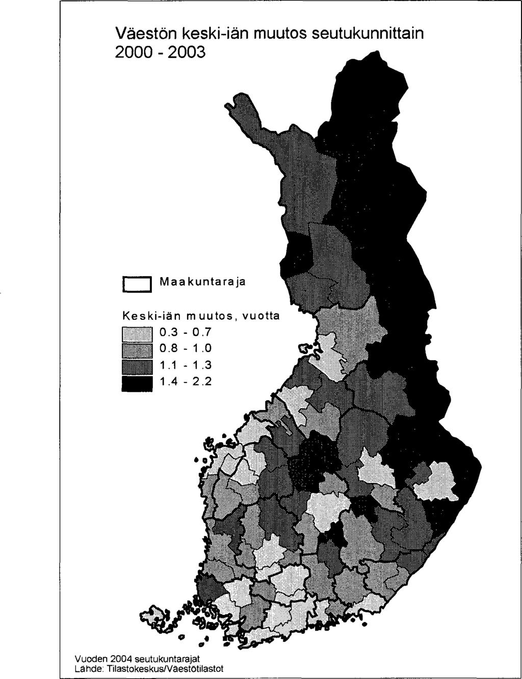 24 Kuva 2.18. Väestön keski-iän muutos seutukunnittain 2000-2003.