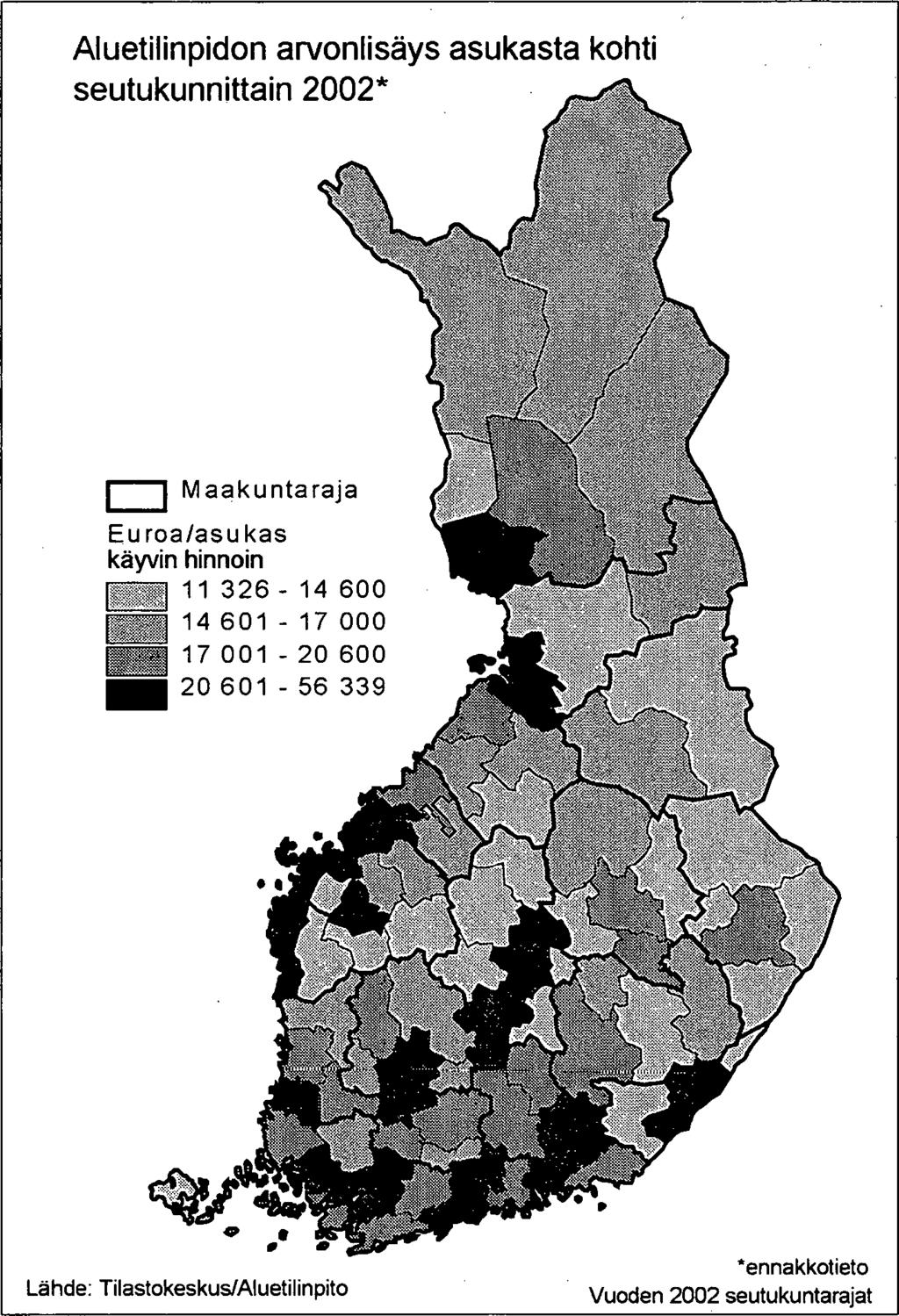 80 Kuva 5.6. Aluetilinpidon arvonlisäys asukasta kohti seutukunnittain 2002.