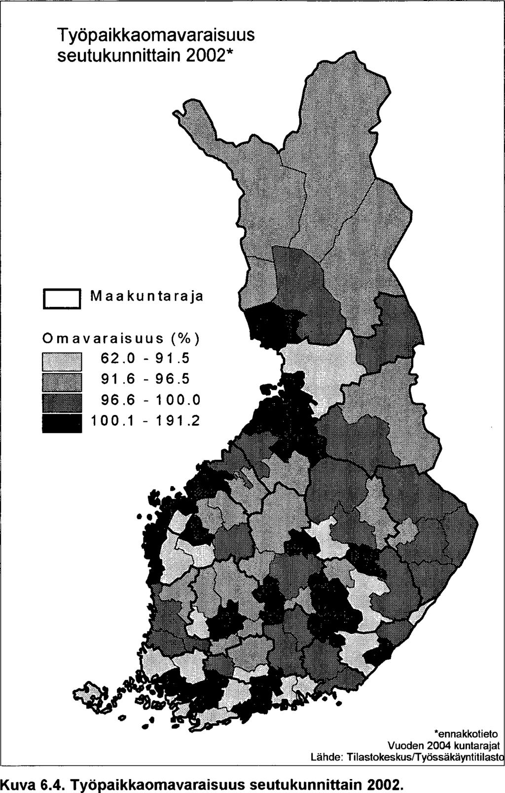 88 Työpaikkaomavaraisuus maakunnittain 2002* Ahvenanmaa Uusimaa Pohjanmaa Pirkanmaa Pohjois-Pohjanmaa