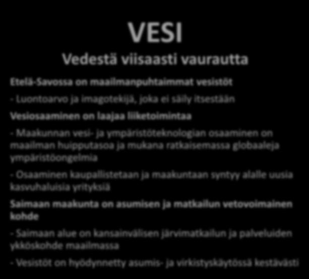 ETELÄ-SAVON KÄRKIVALINTA ON VESI, KOSKA.