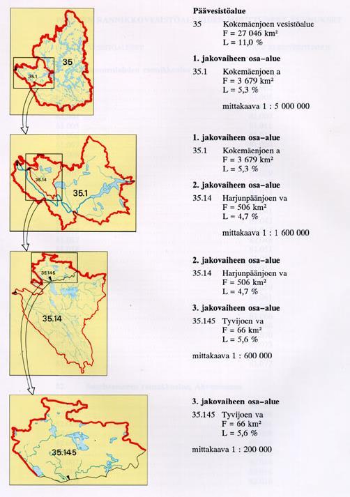 Vesistöaluehierarkia Päävesistöalueen jakaminen osa-alueisiin ja osa-alueiden numerointi va =