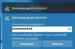 Langattoman verkon yhdistämistiedot Ulkomokkulassa Ulkomokkulan langattomaan verkkoon yhdistäminen käyttölaitteilla DNA:n Mokkulat ovat langattoman verkon osalta salattuja.