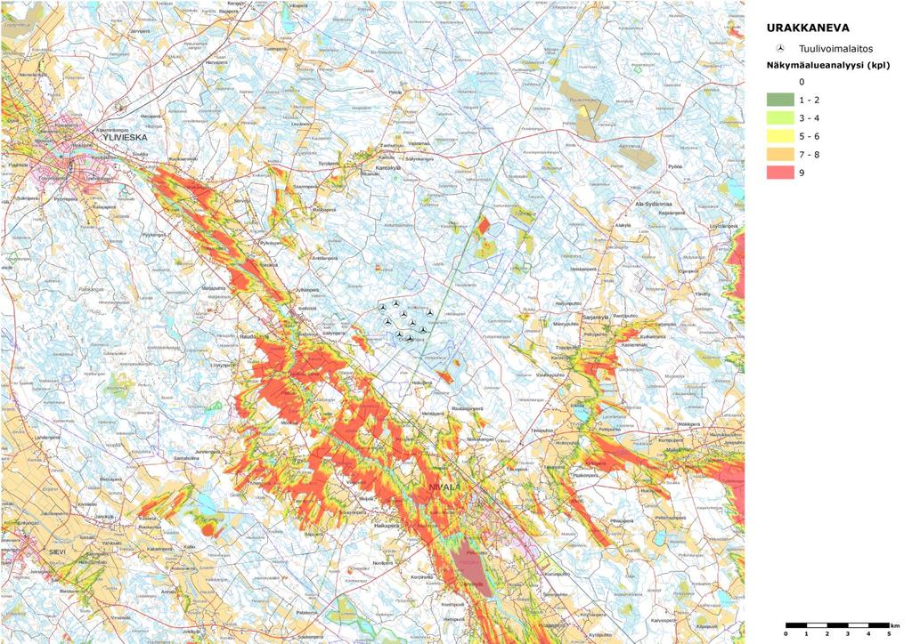 Voimalan korkeuden suhde etäisyyteen on sama kuin esteen (puusto) suhde katvealueen laajuuteen, eli ylemmässä esimerkkitapauksessa 220m:1000m=20m:90m.
