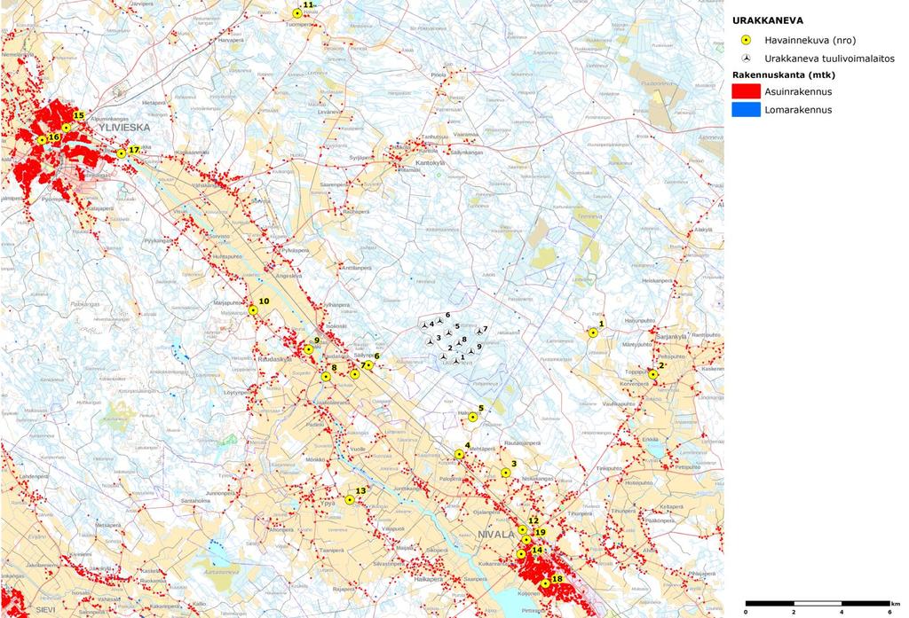 Näkemäalueanalyysin pohjalta voidaan karkeasti arvioida myös lentoestevalojen näkyvyyttä.