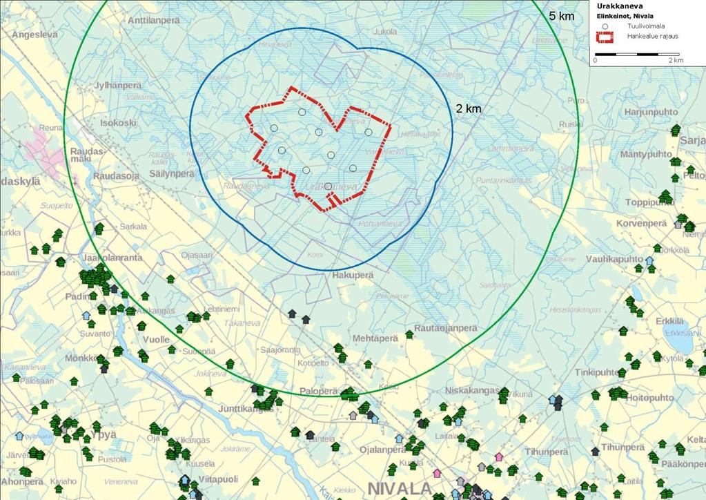Hankealueelle ei sijoitu elinkeino- tai yritystoimintaan käytettäviä rakennuksia.