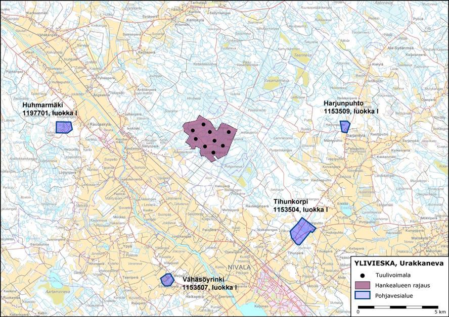 Kuva 21. 2017). Kaava-aluetta lähimmät luokitellut pohjavesialueet (Syke/Avointieto 5.10.