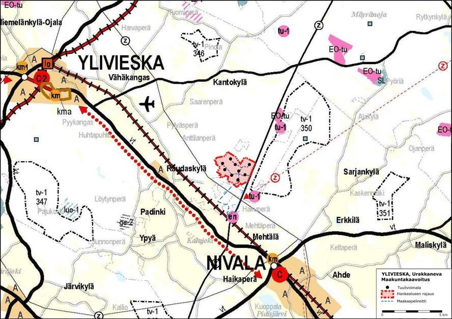 6.3 POHJOIS-POHJANMAAN MAAKUNTAKAAVAN 1. VAIHEKAAVA Pohjois-Pohjanmaan maakuntakaavan 1. vaihekaava on hyväksytty maakuntavaltuustossa 2.12.2013 ja vahvistettu ympäristöministeriössä 23.11.2015. 1. vaihemaakuntakaava on lainvoimainen.