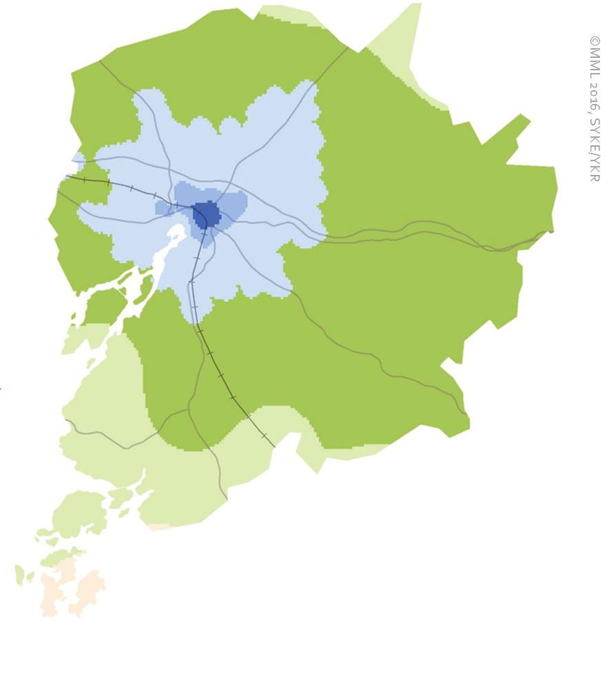 Asiaa on tässä havainnollistettu kaupunki maaseutuluokituksen avulla. Luokituksen mukaiset vyöhykkeet on esitetty kartalla.