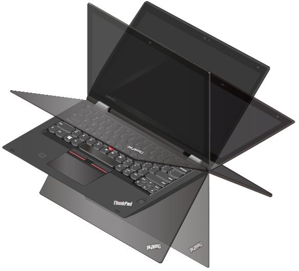 http://www.lenovo.com/accessories Käyttöasennot Voit avata tietokoneen kannen enintään 360 asteen kulmaan kuvassa näkyvällä tavalla.