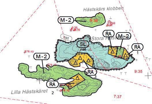 Suomen Luontotieto Oy Kohde 14 Stora Hästskäret Saaren itäosiin osoitetut kaksi rakennuspaikka sijoittuvat Natura-alueelle.