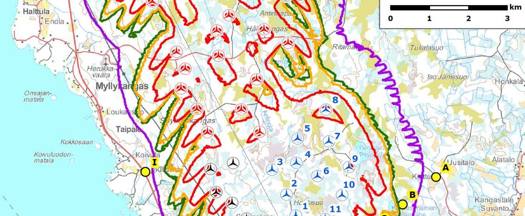 -laskentatulosten perusteella yli 8 tuntia vuodessa kohteissa C, E, F, G ja H (Kuva 8, Taulukko 18).