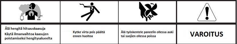 Invertteri on rikki. 1.Kaasun ei virtaa kunnolla 2.Elektrodi viallinen 3.Virta on väärä elektrodin halkaisijalle 4.Jälkivirtaus liian pieni 1. Käytä vahvempaa kaapelia 1.Tarkista liitos 2.