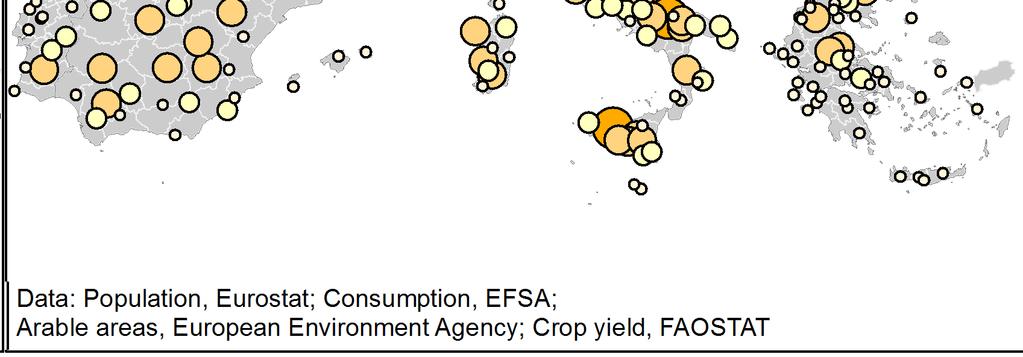 (-30%) (FAO 2011) Euroopan maakunnat, NUTS3 (31 valtiota) TARJONTA: