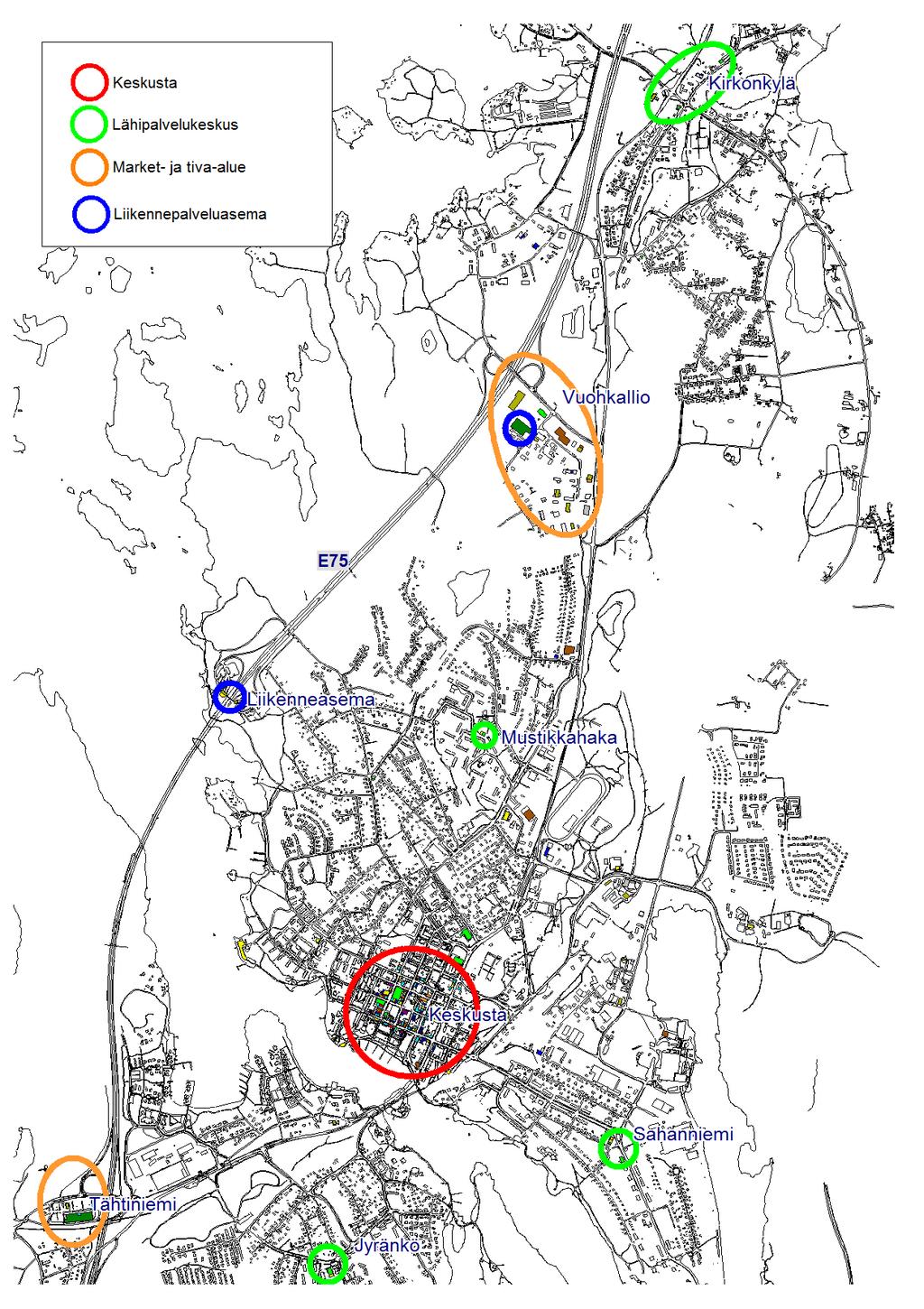 Heinolan pohjoisosan kaupan alueet 6/19 