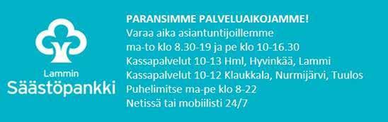 Lammin Säästöpankki lahjoitti tänä vuonna 50 000 euroa hyviin tekoihin pankin toimialueella Hämeessä ja Uudellamaalla.