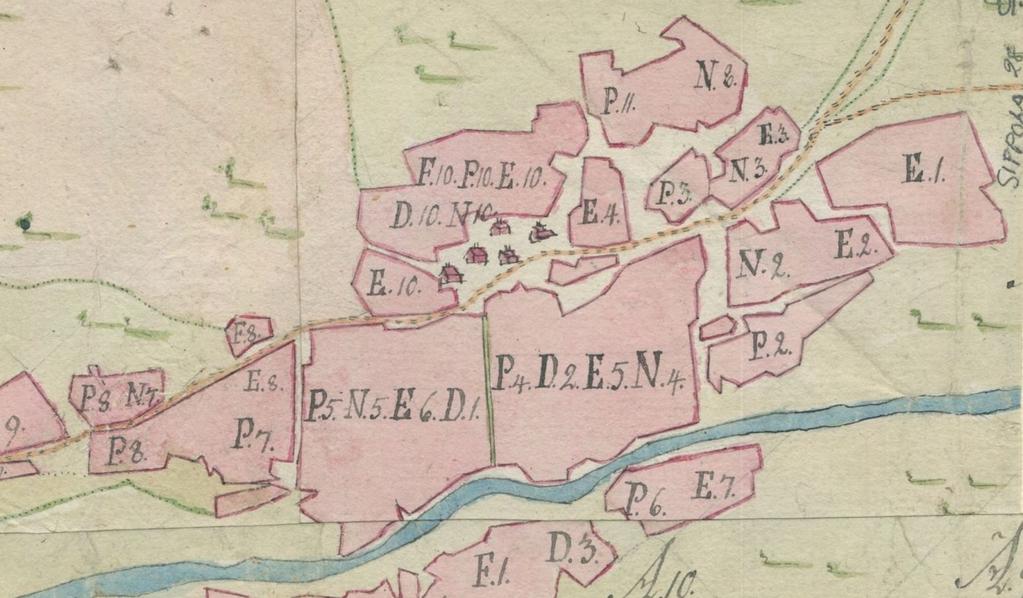 Kuva 2: Liikkalan alapäätä 1771 77. Pohjoinen vasemmalla.