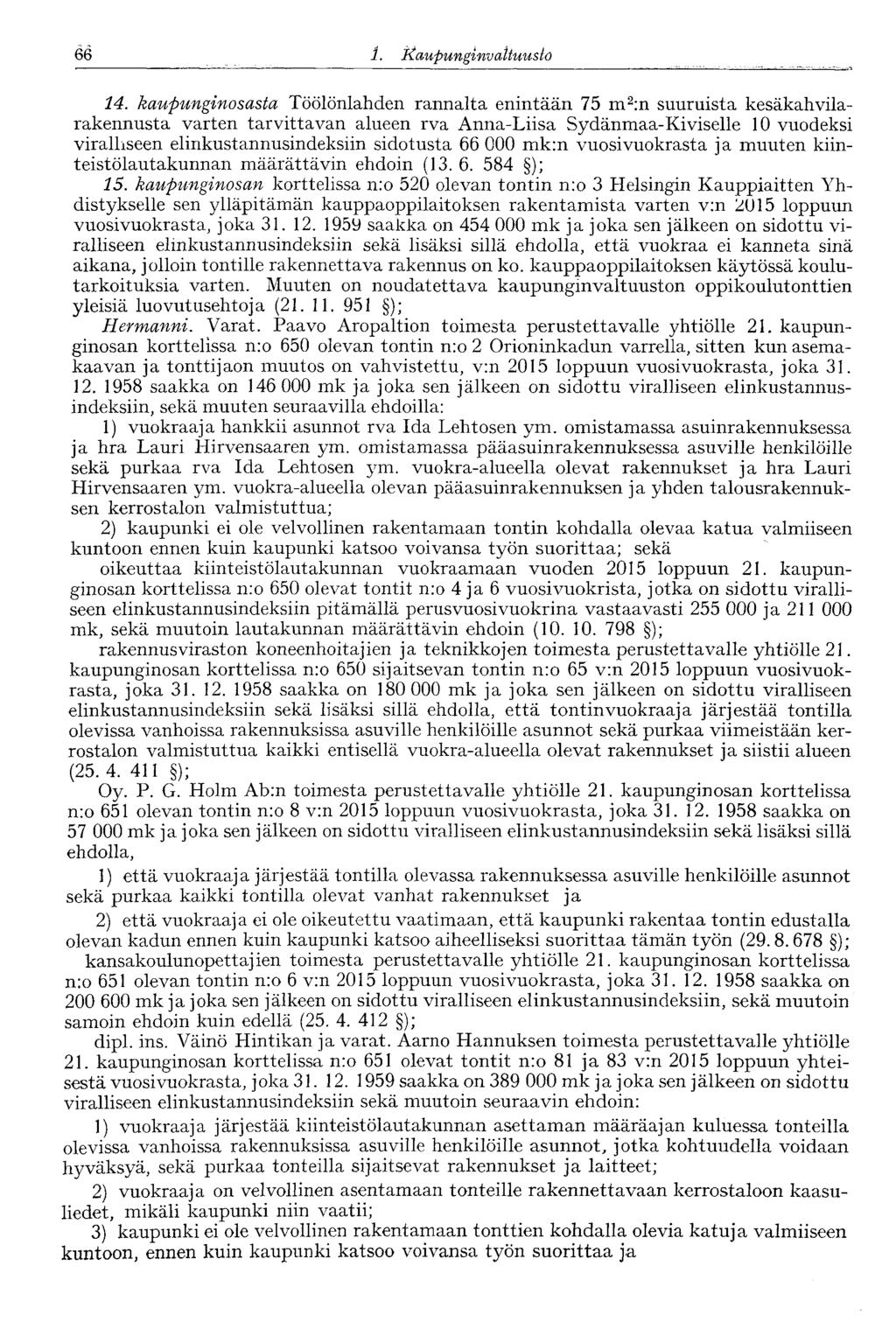 '66 1. Kaupunginva Ituusto 14.