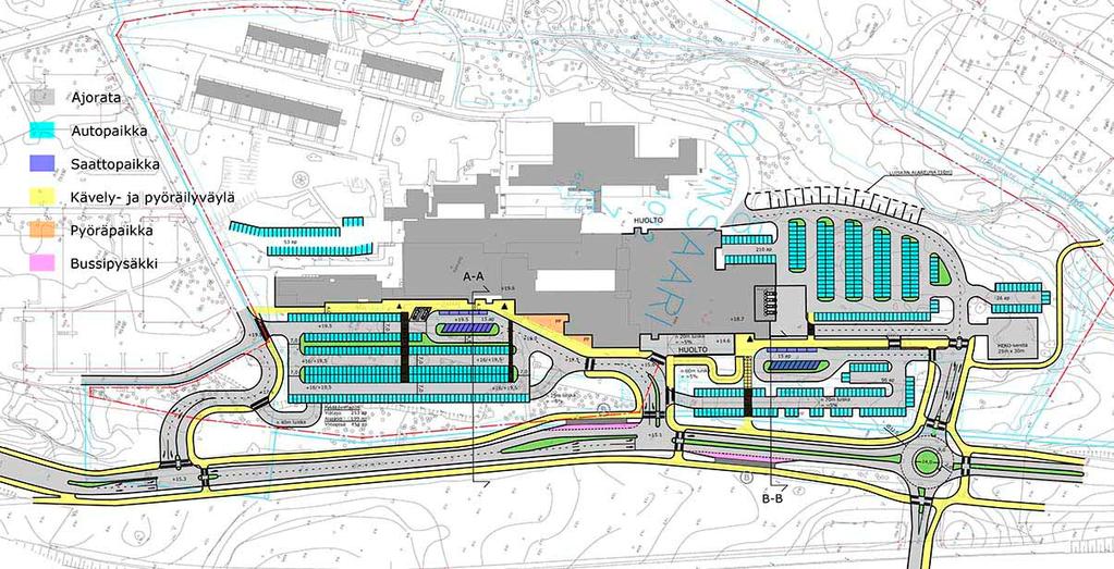 Liikennekonsultin laatima suunnitelma Kymenlaakson keskussairaala-alueen liikennejärjestelyistä.