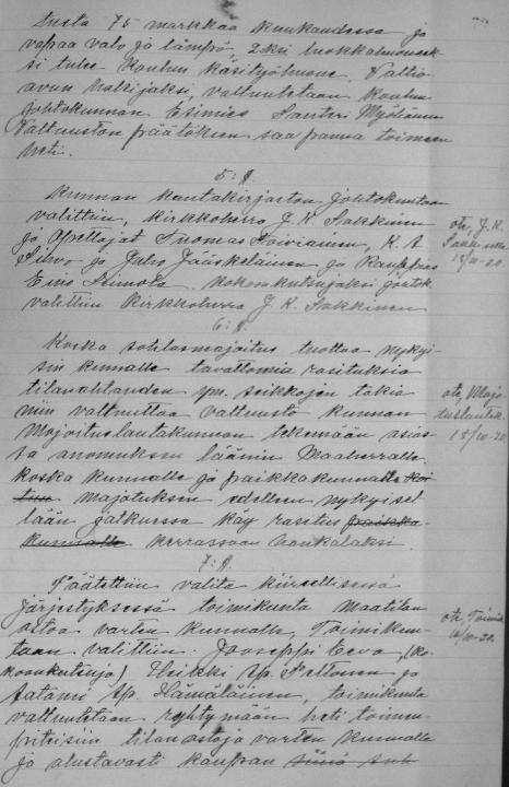 Vuosi 1920 20 Kuva 32: Pöytäkirja 16.10.1920, 2. sivu Kuva 33: Pöytäkirja 16.10.1920, 3. sivu Kokouksen puolesta Pöytäkirja paikalla tarkastettu ja oikeaksi havaittu.