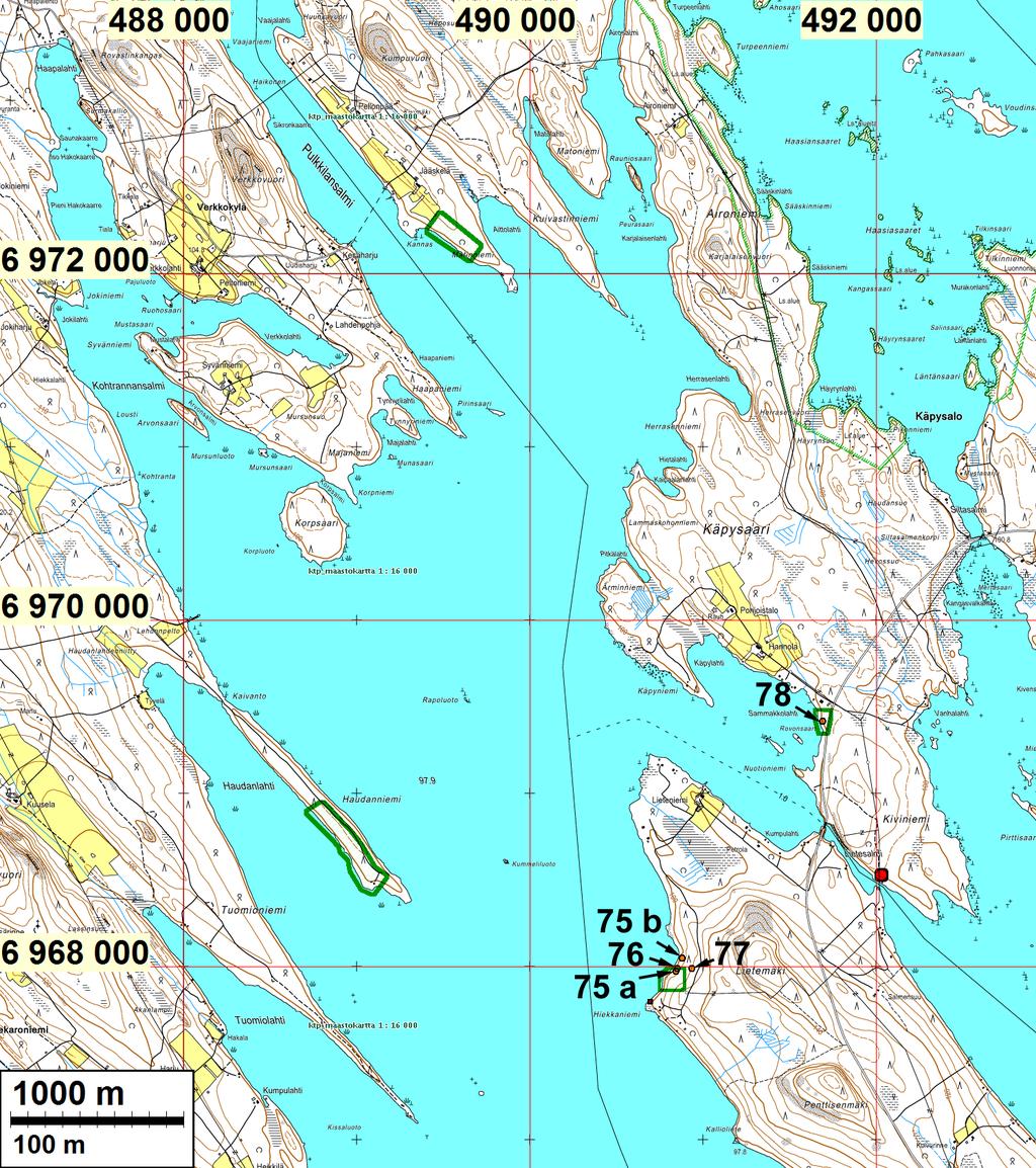 4 77 Hiekkaniemi D historiallinen tervahauta kiinteä mj 6967990 490935 110 78 Sammakkolahti ajoittamaton kuoppa kiinteä mj 6969416 491691 82 79 Pekkala historiallinen röykkiöitä kiinteä mj 6983167