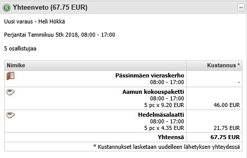 6. Yhteenveto Tässä näkyy vielä yhteenveto tilauksesta Neuvotteluhuonetieto + tarjottavat tuotteet