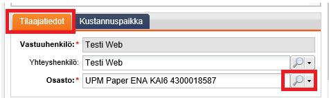 3. Yleinen, tilaajatiedot ja kustannuspaikka Vastuuhenkilönä on aina oma henkilötieto, tätä ei voi muuttaa. Vastuuhenkilö saa sähköpostivahvistuksen tilauksesta.