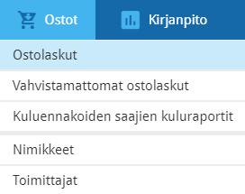 Aktiivisuus tarkoittaa sitä, käytetäänkö nimikettä ostolaskuissa, myyntilaskuissa vai sekä myynti- että ostolaskuissa. Voit myös valita nimikkeen Ei-aktiiviseksi.