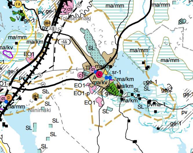 13/25 Ote Pohjois-Karjalan maakuntakaavayhdistelmästä (18.8.2016). Kaava-alueen sijainti on osoitettu punaisella katkoviivalla. Kaavaote: Pohjois-Karjalan maakuntaliitto.