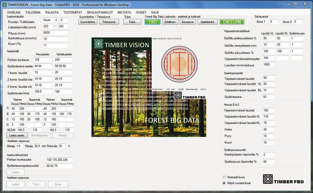 Kuva 18. FBD-sahaussimulaattorin käyttöliittymä. 3.2.6 Sähköinen puukauppa Puukaupan osapuolet aloittivat v. 2015 puukauppaan ja metsänhoitotöiden kauppaan tähtäävän verkkopalvelun valmistelun.