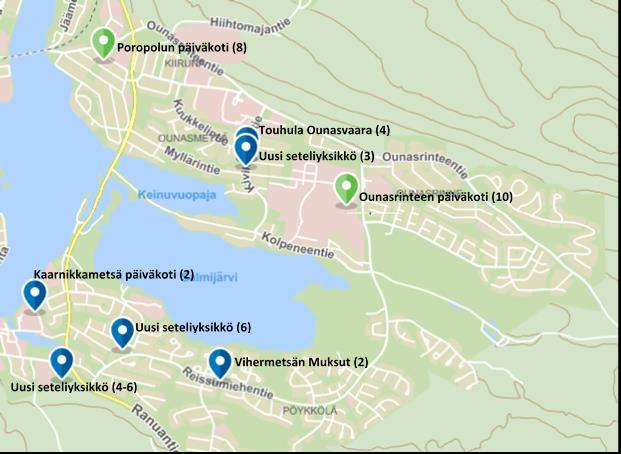 24 (63) Kuvio 13. Ounasvaaran alueen päiväkodit vuonna 2023 3.1.5 SAARENKYLÄ ALUE Nykytilanne Taulukossa 22 on kuvattu alueen nykytilanne yksiköittäin.