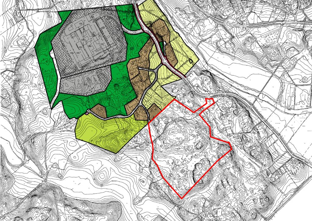 Ote asemakaavayhdistelmästä. Suunnittelualueen rajaus on esitetty kartalla punaisella viivalla.