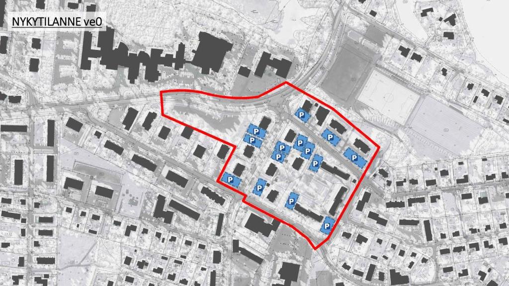 Kuva 8. Rakennetut tonttikohtaiset parkkipaikat. Suunnittelualueella pysäköinti tapahtuu omilla tonteilla.
