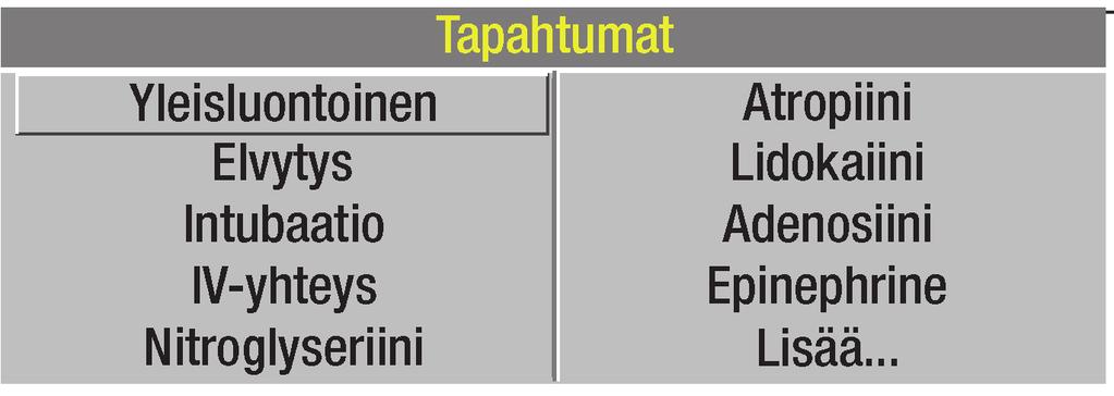 Perustietoja Tapahtuma Kun painat TAPAHTUMA-painiketta, näyttöön tulee seuraava näkymä. Valitsimella voit selata valikkoa ja valita siitä haluamiasi vaihtoehtoja.